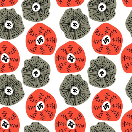 Seamless pattern with abstract flowers. Avan-garde cute cartoon background. Abstractionism style.のイラスト素材