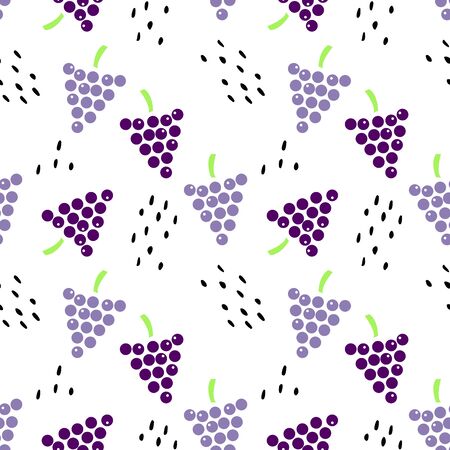Seamless pattern with grapes and seeds.  Modern summer print in scandinavian style, modern flat design.のイラスト素材