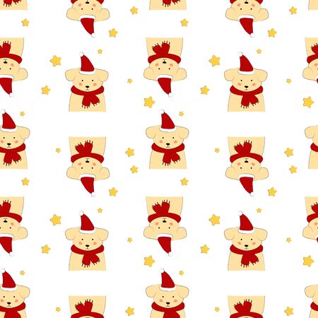 Seamless pattern with puppy in a scarf. Art for children illustration, holiday packing.のイラスト素材