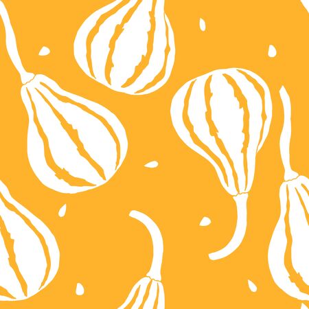 Seamless pattern with  lagendaria ordinary, calabash, bottle gourd, lagendaria snakelike, indian cucumber, pumpkin, squash, vietnamese courgette. Modern simple flat design.のイラスト素材