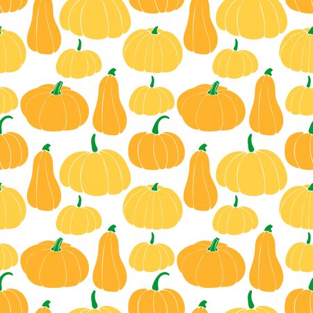 Seamless pattern with different varieties of pumpkins. bottle gourd; cinderella variety; butternut.のイラスト素材