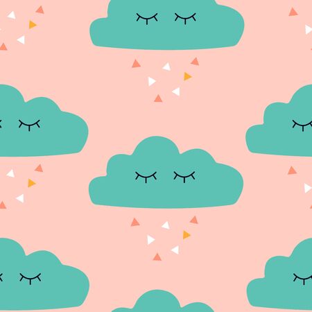 Seamless pattern with graphic cartoon clouds. Childish poster with cute character.のイラスト素材