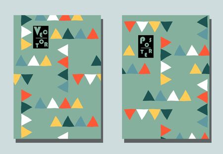 Trendy cover with graphic elements - abstract shapes. Two modern vector flyers in avant-garde  style. Geometric wallpaper for business brochure, cover design.のイラスト素材