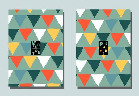 Trendy cover with graphic elements - abstract shapes. Two modern vector flyers in avant-garde  style. Geometric wallpaper for business brochure, cover design.のイラスト素材