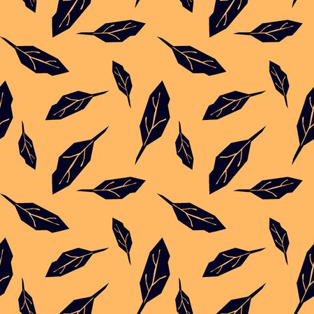 Seamless pattern with  blue leaves on beige backdrop. Bright tropical background.のイラスト素材