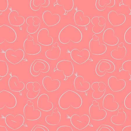 Seamless pattern with outline icon of hearts. Heart with different meaning. のイラスト素材