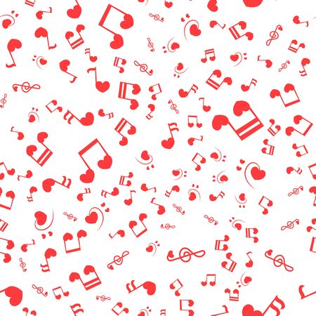 Seamless patter with love music - notes with hearts. Do, re, mi, fa, sol, la, si, clef - sign of music. のイラスト素材