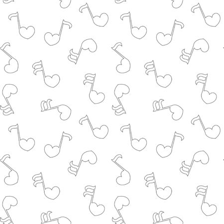 Seamless patter with love music - notes with hearts. Do, re, mi, fa, sol, la, si, clef - sign of music.のイラスト素材