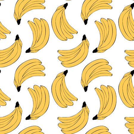 Seamless pattern  with bananas. Linear doodle drawing of fruit in minimalism style. Modern summer print. Yellow fruitのイラスト素材