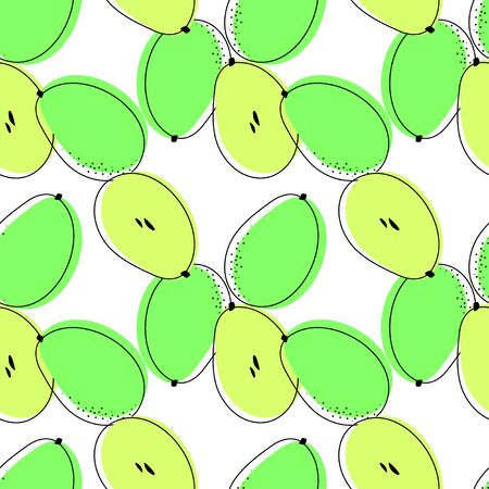 Seamless pattern with ambarellas. Vector drawing of rare topucal exotic fruit - ambarella. Spondias dulcis, mombin, pomme cythere, polynesian-plum, yellow plum, otaheite-apple, tahitian quince.のイラスト素材