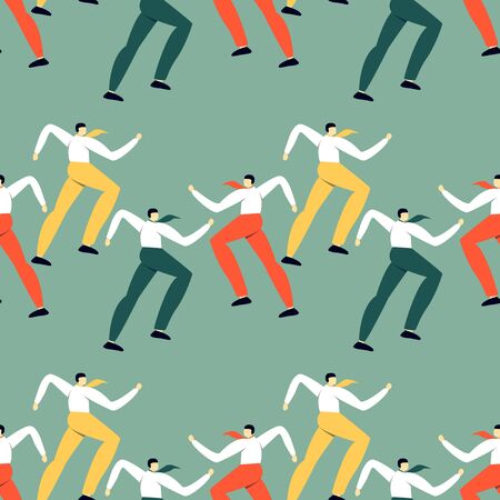 Seamless pattern with dancing office workers. Modern simple design of human's silhouette.のイラスト素材