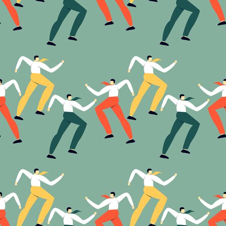 Seamless pattern with dancing office workers. Modern simple design of human's silhouette.