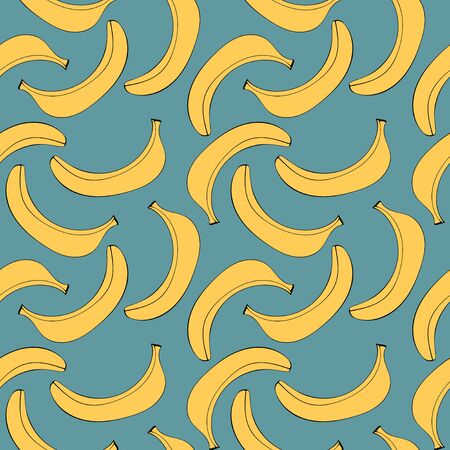 Seamless pattern  with bananas. Linear doodle drawing of fruit in minimalism style. Modern summer print. Yellow fruitのイラスト素材