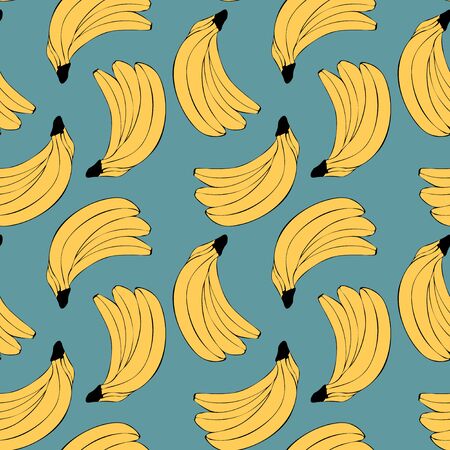 Seamless pattern  with bananas. Linear doodle drawing of fruit in minimalism style. Modern summer print. Yellow fruitのイラスト素材