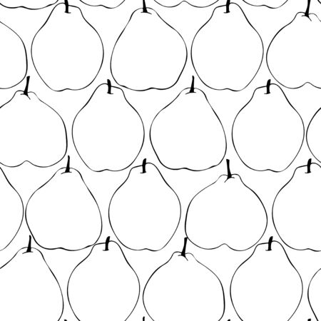 Seamless pattern with pears. Outline black and white graphic wallpaper. Modern summer print.のイラスト素材