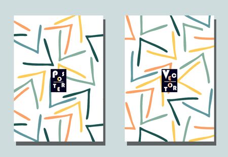 Trendy cover with graphic elements - abstract shapes. Two modern vector flyers in avant-garde  style. Geometric wallpaper for business brochure, cover design.のイラスト素材