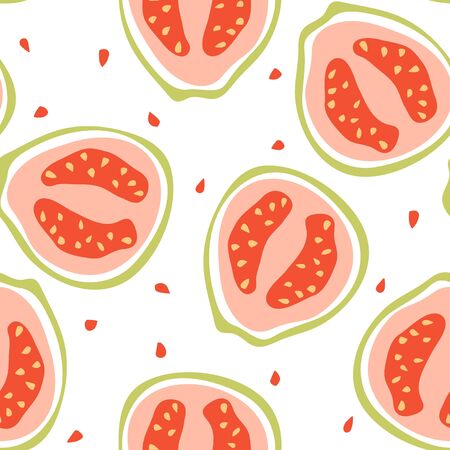 Seamless pattern with guava. Tropical fruit in modern simple style.のイラスト素材
