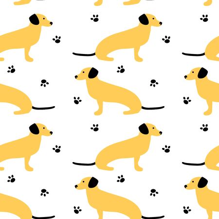 Seamless pattern with German badger-dog, dachshund. Cute cartoon character. Animal print.のイラスト素材