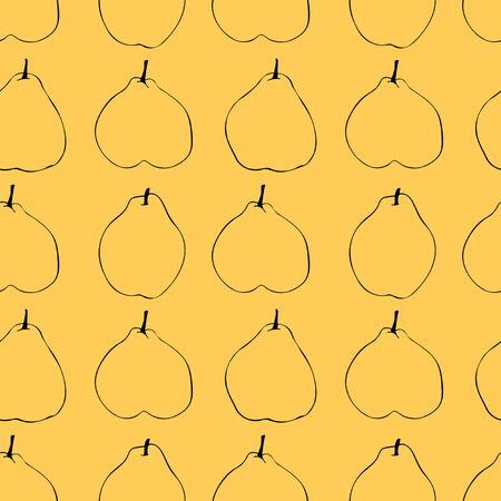 Seamless pattern with pears. Outline black and white graphic wallpaper. Modern summer print.のイラスト素材