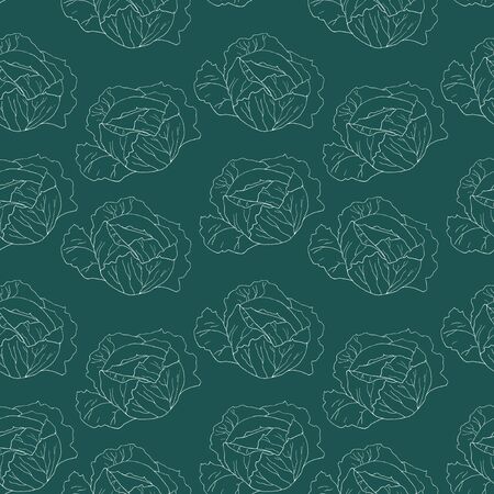 Seamless pattern with cabbage. Linear drawing of vegetable. Art can be used for packaging design element; menu design.のイラスト素材