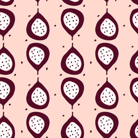 Seamless pattern with passion fruits - cut with seeds. Tropical fruit in modern simple design.のイラスト素材
