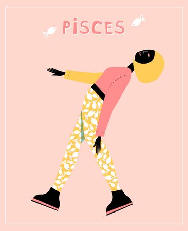 Illustration with Pisces - astrological zodiac sign. Abstract print with The Fishes.のイラスト素材