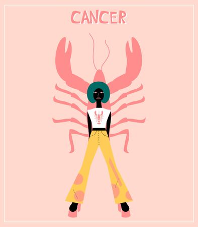 Illustration with Cancer - astrological zodiac sign. Abstract print with The Crab.のイラスト素材