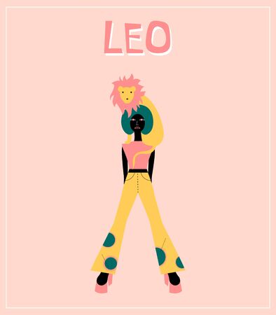 Illustration with Leo - astrological zodiac sign. Abstract print with The Lion.のイラスト素材