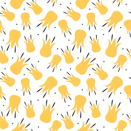 Contemporary seamless pattern with abstract flowers and tropical leaves. Summer print.のイラスト素材