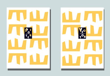 Cover with graphic elements - abstract shapes. Two modern vector flyers in puzzle  style. Geometric wallpaper for business brochure, cover design. のイラスト素材
