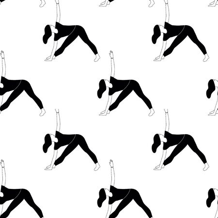 Woman doing yoga at home. Illustration with Triangle Pose,Trikonasana.のイラスト素材