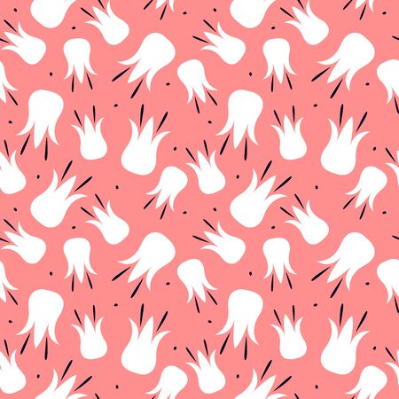Contemporary seamless pattern with abstract flowers and tropical leaves. Summer print.のイラスト素材