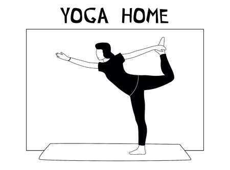 Woman doing yoga at home. Illustration with Natarajasana, dancing Shiva pose.のイラスト素材