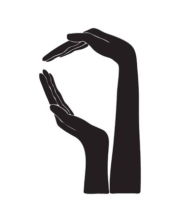 Black silhouette of female hands symbolizing peace,  love, hope.のイラスト素材