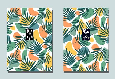 Cover with graphic elements - abstract shapes. Two modern vector flyers in puzzle  style. Geometric wallpaper for business brochure, cover design.のイラスト素材