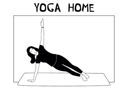 Woman doing yoga at home. Illustration with side plank, Vasishthasana.のイラスト素材