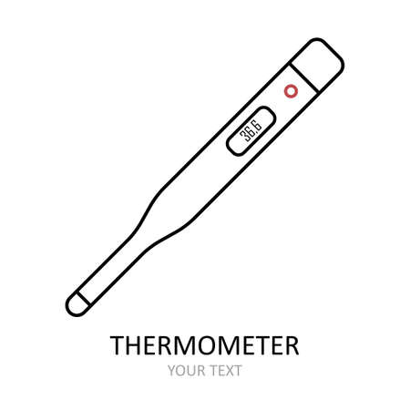 Linear vector icon. Electronic thermometer for measuring temperature. Antiviral drawing....