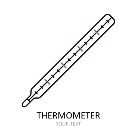 Linear vector icon. Mercury thermometer for measuring temperature. Antiviral drawing. Illustration on the theme of coronavirus.のイラスト素材