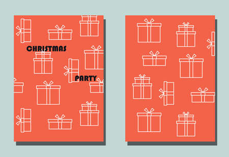 Trendy cover with graphic Christmas gifts.Two vector flyers for holiday invitation.のイラスト素材