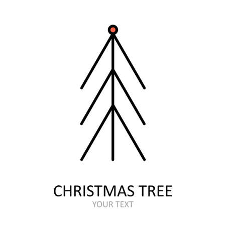 Vector outline icon with Christmas tree with toys. Red and white silhouette with black line.のイラスト素材