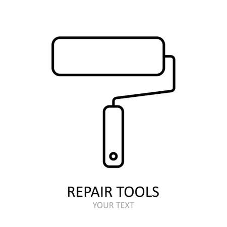Vector icon with repair tool - paint roller. Outline black graphic.のイラスト素材