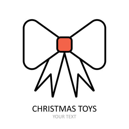 Vector outline icon with Christmas toys - bow. White silhouette with black line.のイラスト素材
