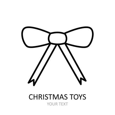 Vector outline icon with Christmas toys - bow. White silhouette with black line.のイラスト素材