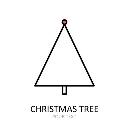 Vector outline icon with Christmas tree with toys. Red and white silhouette with black line.のイラスト素材