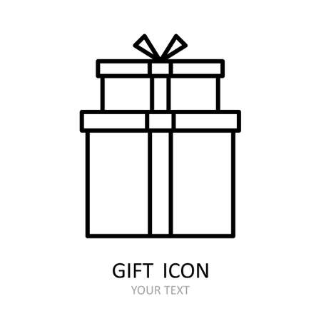 Vector outline icon with gift. White silhouette with black line. Art can be used for celebrating card - bithdays, Christmas, Happy New Year.のイラスト素材