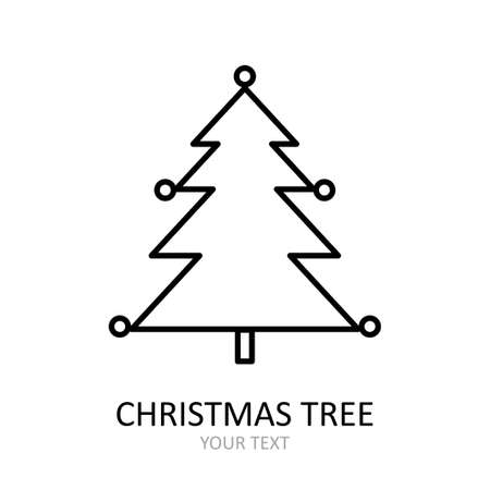 Vector outline icon with Christmas tree with toys. Red and white silhouette with black line.のイラスト素材