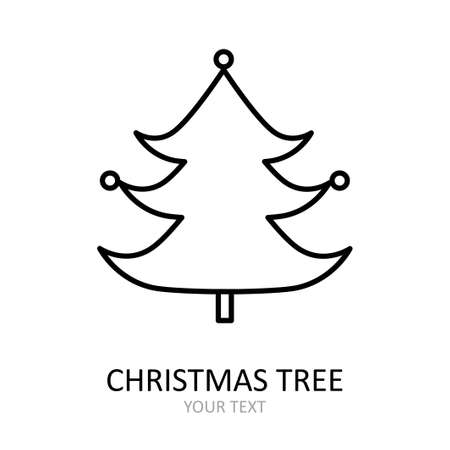 Vector outline icon with Christmas tree with toys. Red and white silhouette with black line.のイラスト素材