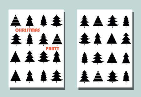 Trendy cover with graphic Christmas trees.Two vector flyers for holiday invitation.のイラスト素材