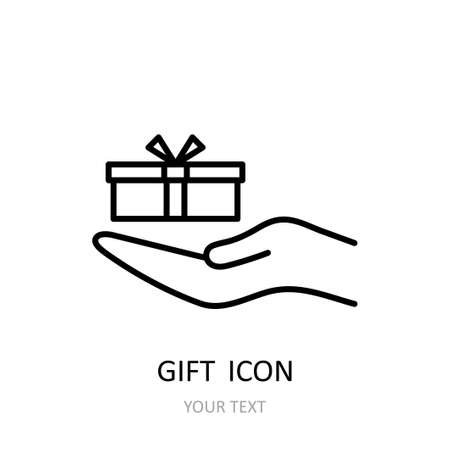 Vector outline icon with gift. White silhouette with black line. Art can be used for celebrating card - bithdays, Christmas, Happy New Year.のイラスト素材