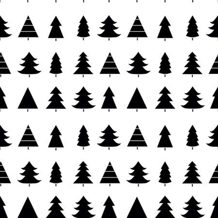 Seamless pattern with Christmas tree with toys. Red and white silhouette with black line.のイラスト素材